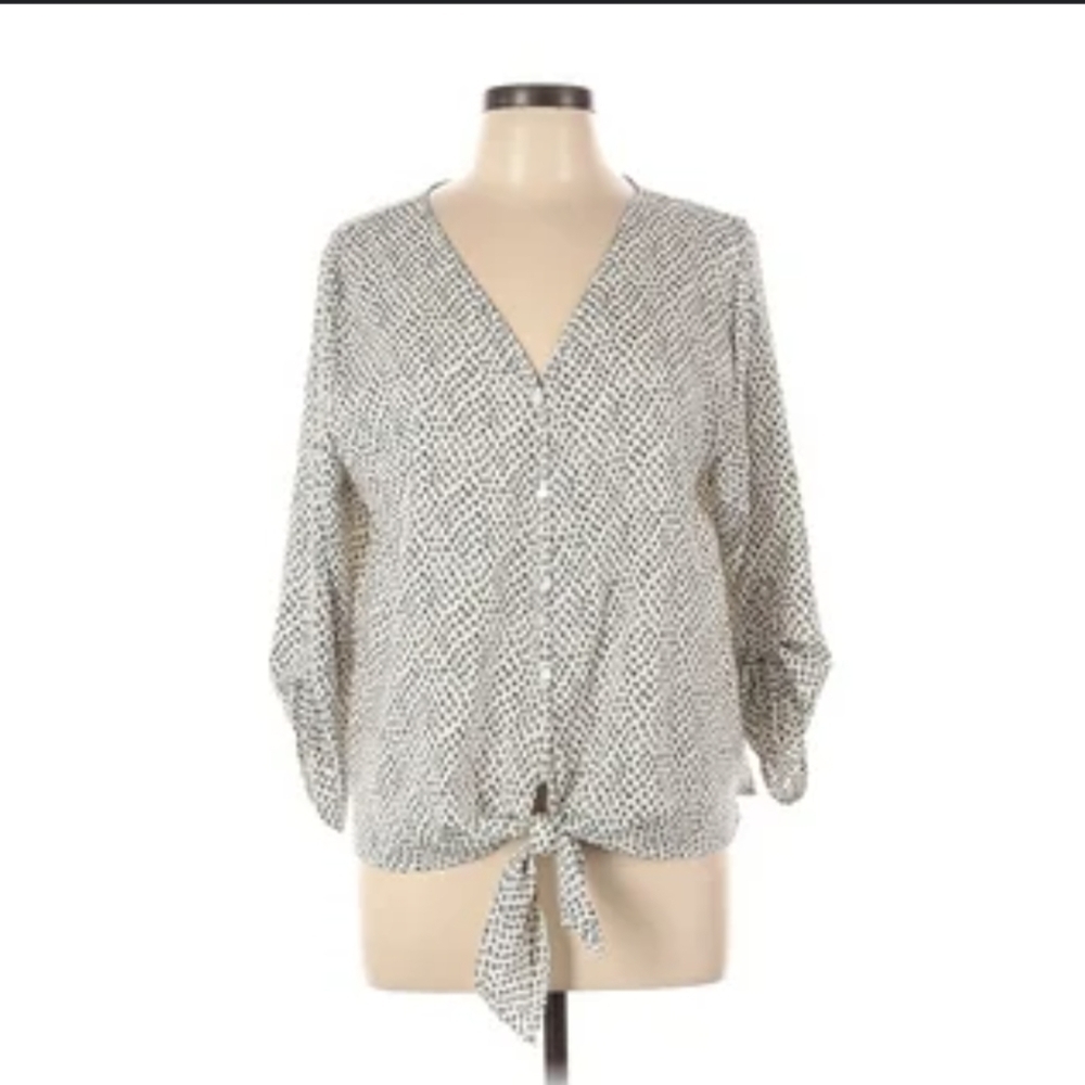 West Kei Button Up Front Tie Blouse Plus Size XXL